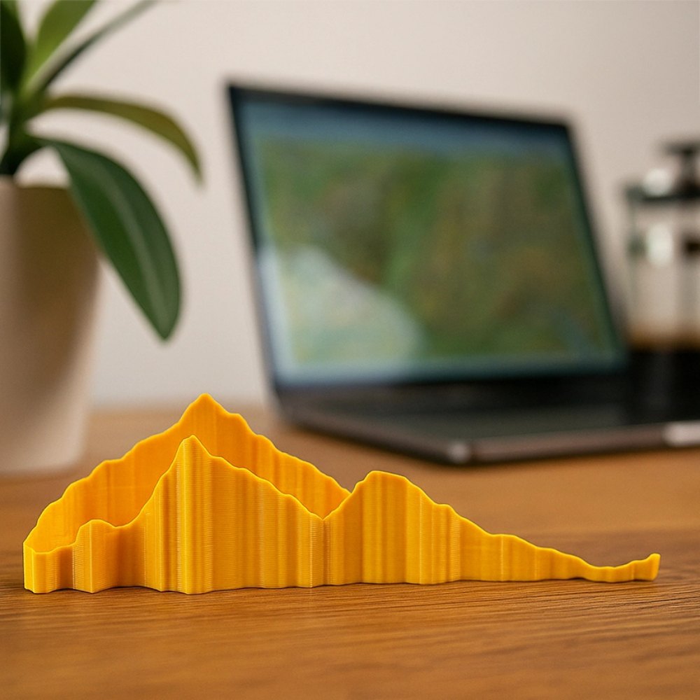 Eine Hand legt das 3D-Relief einer Route auf eine Reliefkarte